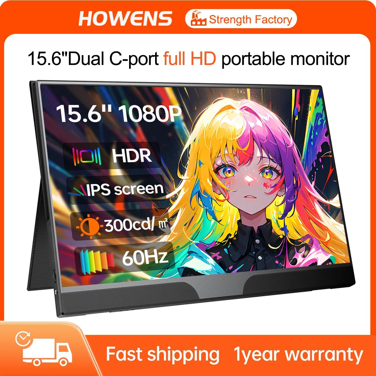 HOWENS ޴ , 15.6 ġ 1080P FHD HDR ǻ ܺ ȭ, Ʈ USB-C HDMI  ̽ ̺ Ʈ ÷